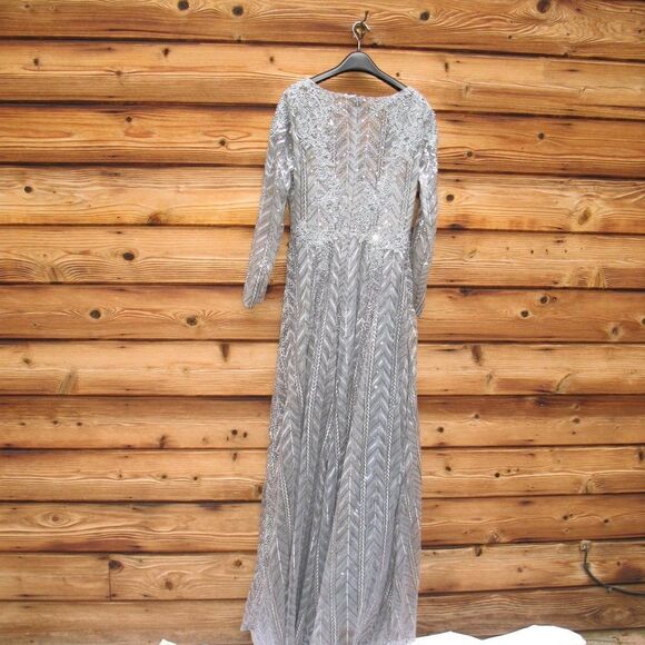 Mac Duggal 20189 Womens Illusion Long Sleeve Wrap Over Gown Dress - Picture 9 of 13